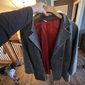Gray Herringbone Blazer with Red Lining